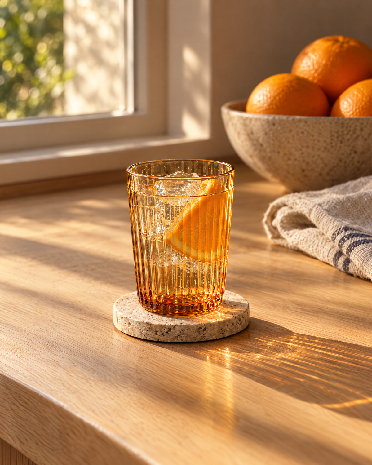 Rib Tumbler & Coaster in use